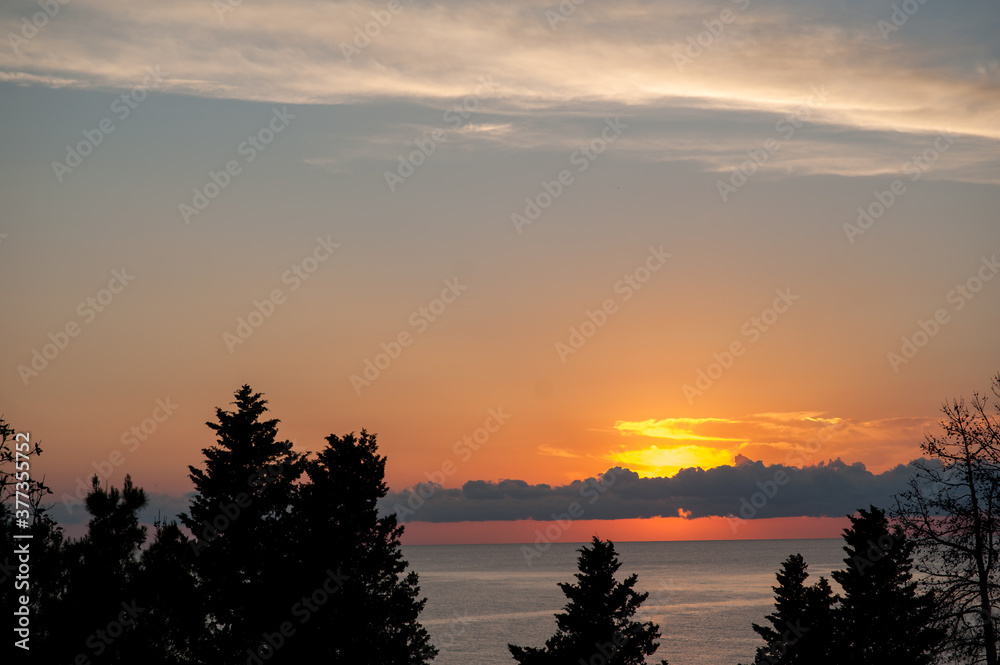 Sea sunset in pink and blue. Relax, meditation