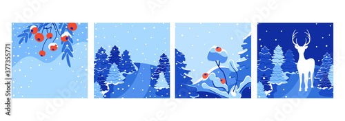 Set of Merry Christmas greeting cards. Square Winter Holidays templates for social media stories and post. Christmas background