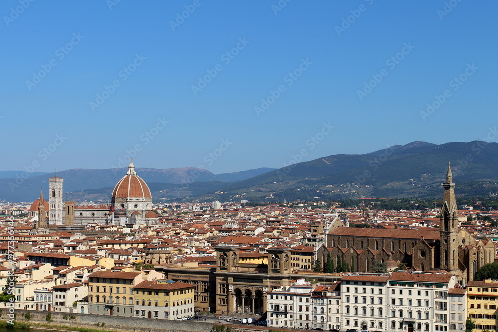 Florence seen from the panoramic point of Piazzale Michelangelo, visible the Duomo and the Basilica of Santa Croce