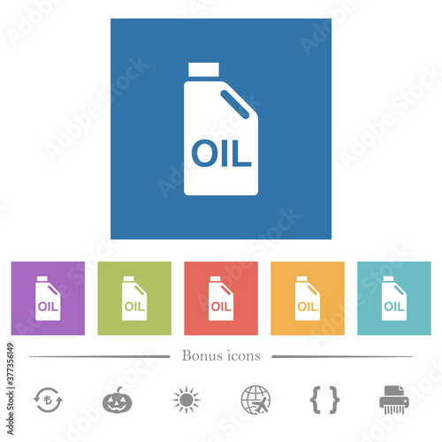 Oil canister flat white icons in square backgrounds
