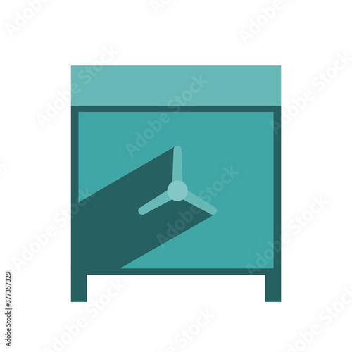 Metallic closed safe. Safe place to store valuables. A door with a combination lock. Vector isolated illustration.