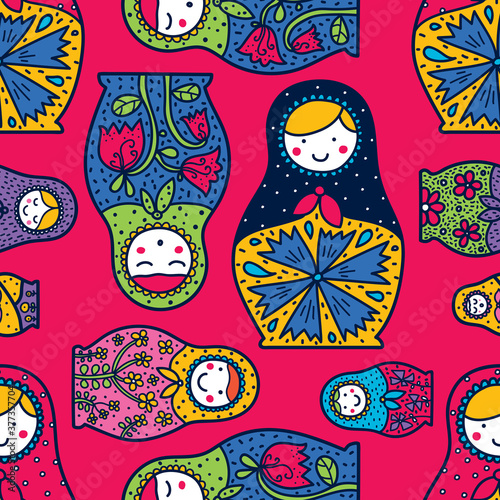 Cute babushka. Seamless pattern.
