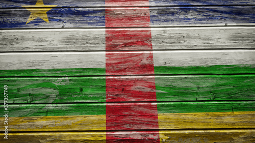 Central African Republic flag painted on weathered wood planks