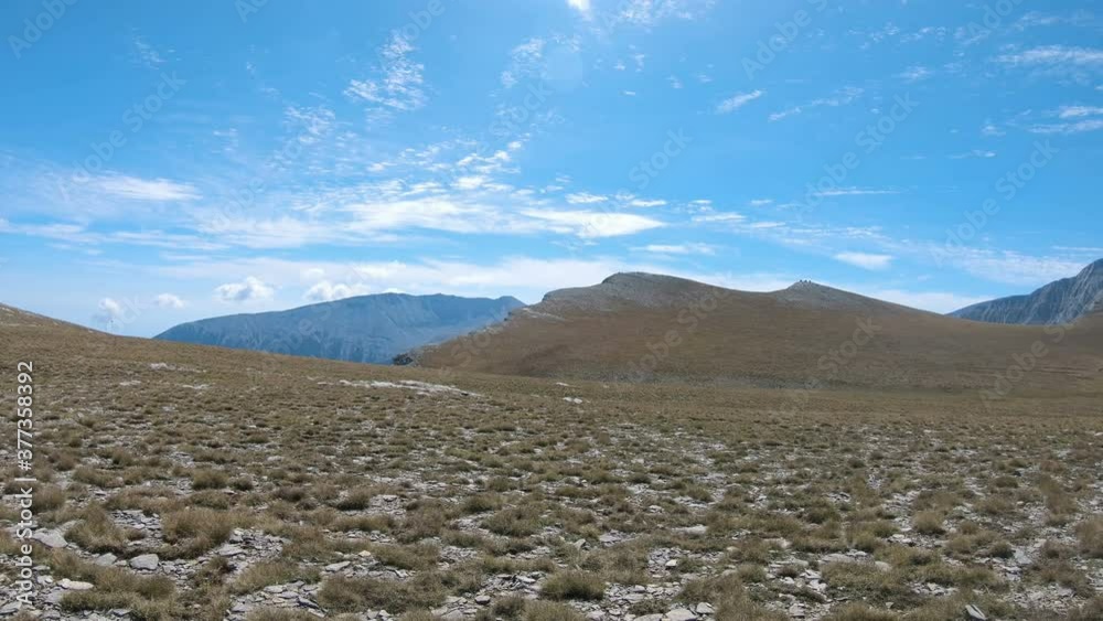 Olymp, Greece - 22 Jul, 2018: Ascent to Olympus. Climb to the top of Olympus, highest mountain in Greece