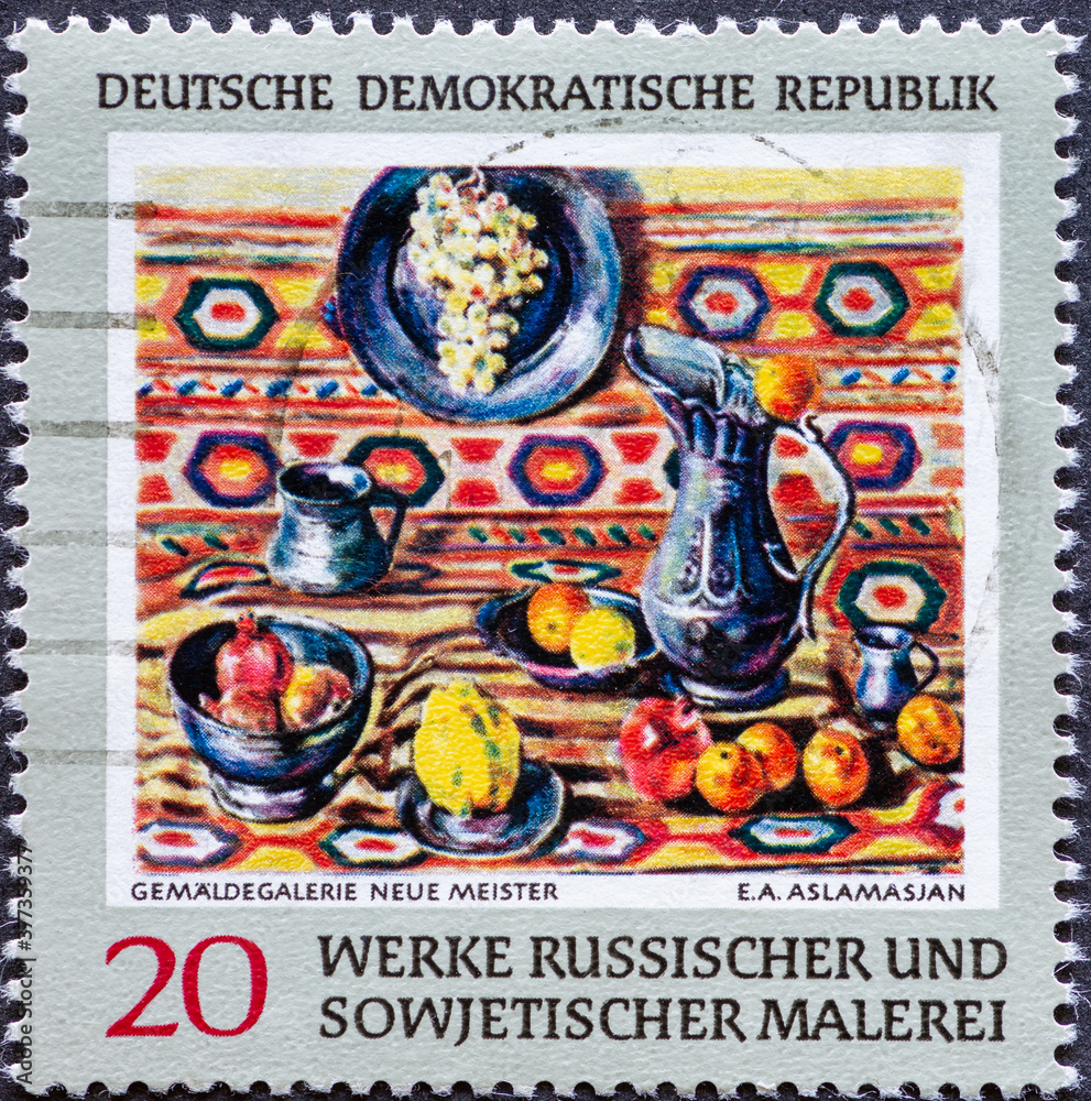 GERMANY, DDR - CIRCA 1969: a postage stamp from Germany, GDR showing still life by Eranui Arshakowna Aslamasjan. Text: Russian and Soviet painting