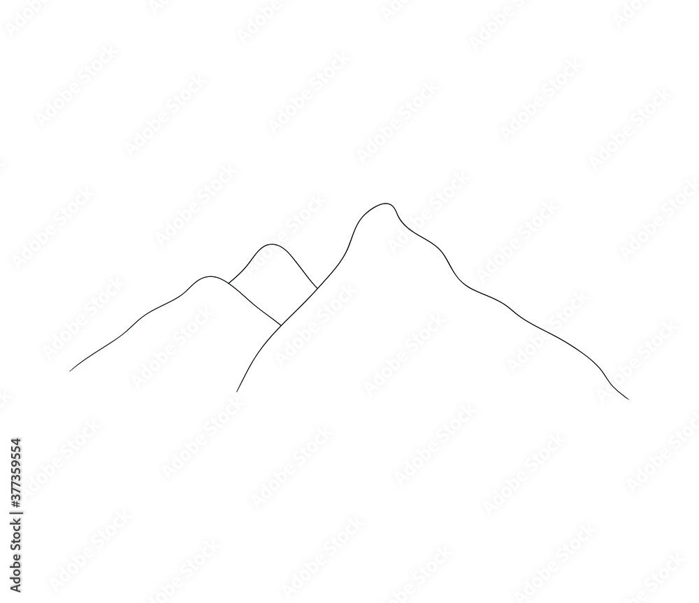 Line Art Mountains, Hand drawn simple one line mountain vector illustration