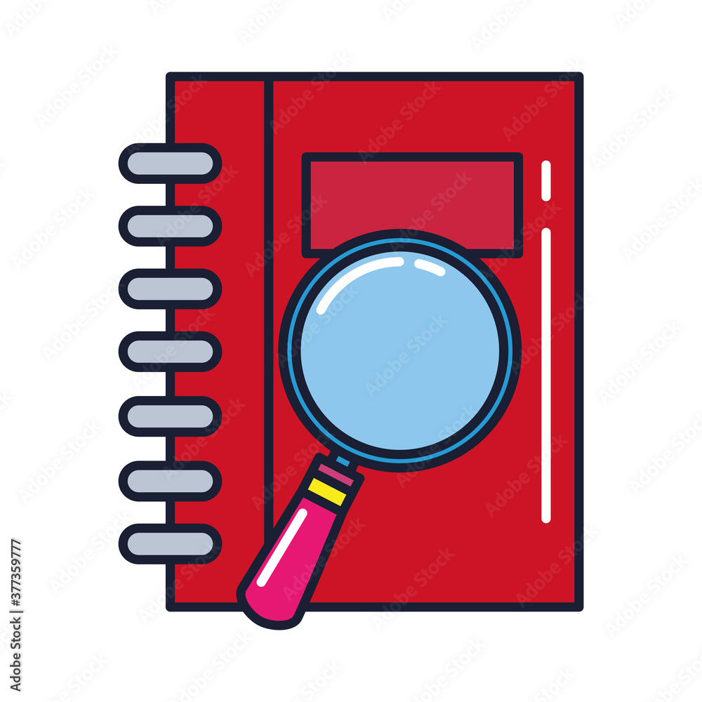 notebook with magnifying glass, line and fill style icon vector illustration design notebook with magnifying glass, line and fill style icon vector illustration design