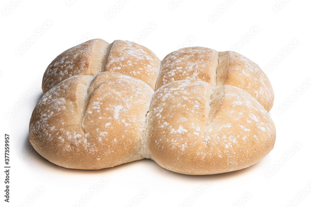 Fresh homemade wheat bread rolls isolated on white