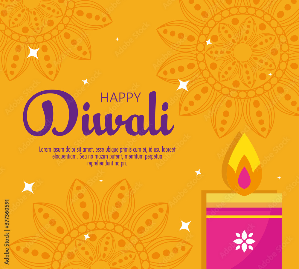 banner of diwali festival holiday with candle decoration on yellow  background vector illustration design Stock Vector | Adobe Stock