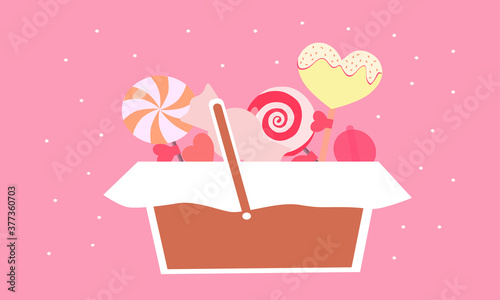 A basket filled with sweets, vector graphics
