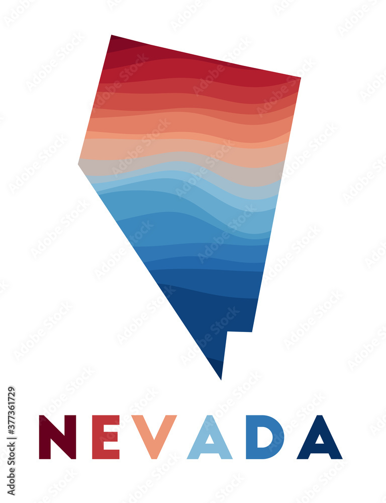 Nevada map. Map of the US state with beautiful geometric waves in red and blue colors. Vivid Nevada shape. Vector illustration. Nevada map. Map of the US state with beautiful geometric waves in red and blue colors. Vivid Nevada shape. Vector illustration.