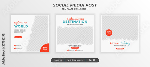 Abstract template travel for social media post. Web banner square for travel ad.
