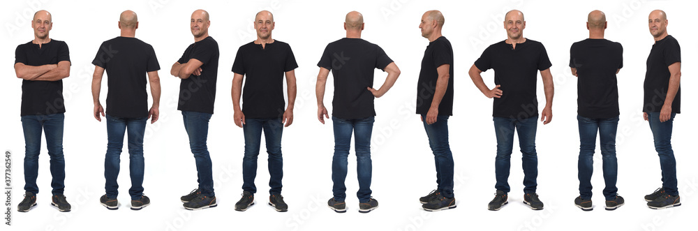 large group of same man vith front,side and back view on white background large group of same man vith front,side and back view on white background