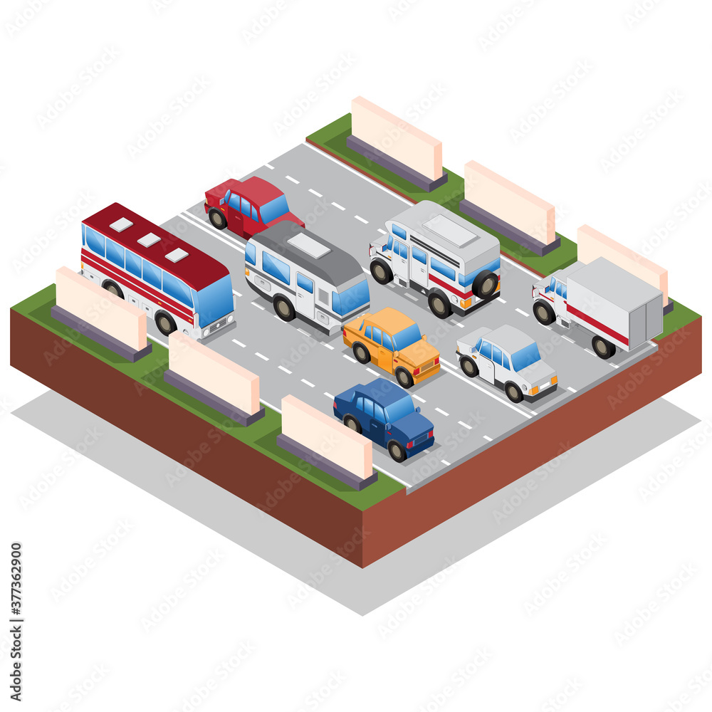 Road traffic. Isometric. Isolated on white background. Vector illustration.