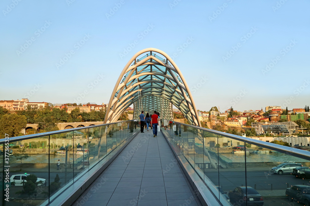 Obraz premium The Bridge of Peace, a Remarkable Landmark of Tbilisi, the Capital City of Georgia