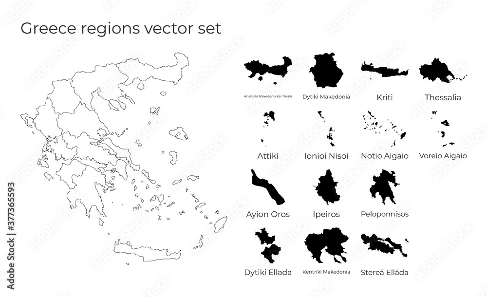 Greece map with shapes of regions. Blank vector map of the Country with ...