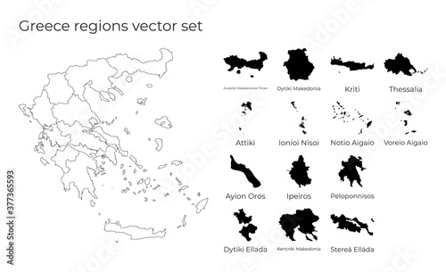 Greece map with shapes of regions. Blank vector map of the Country with regions. Borders of the country for your infographic. Vector illustration.