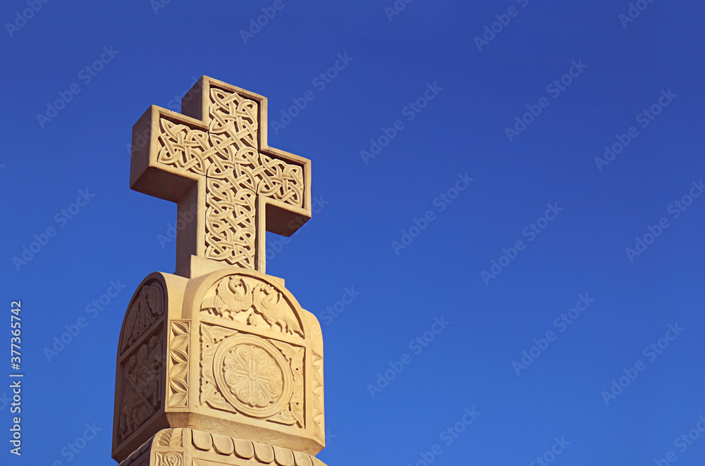 Decorative Stone Carving Cross of the Holy Trinity Cathedral of Tbilisi or Sameba, Located in Tbilisi, the Capital City of Georgia Decorative Stone Carving Cross of the Holy Trinity Cathedral of Tbilisi or Sameba, Located in Tbilisi, the Capital City of Georgia