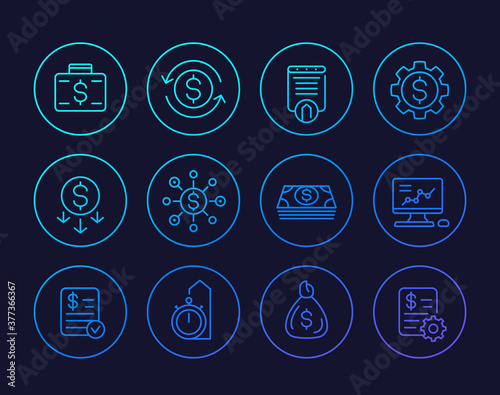 finance, investments, financial management, costs optimization linear icons set