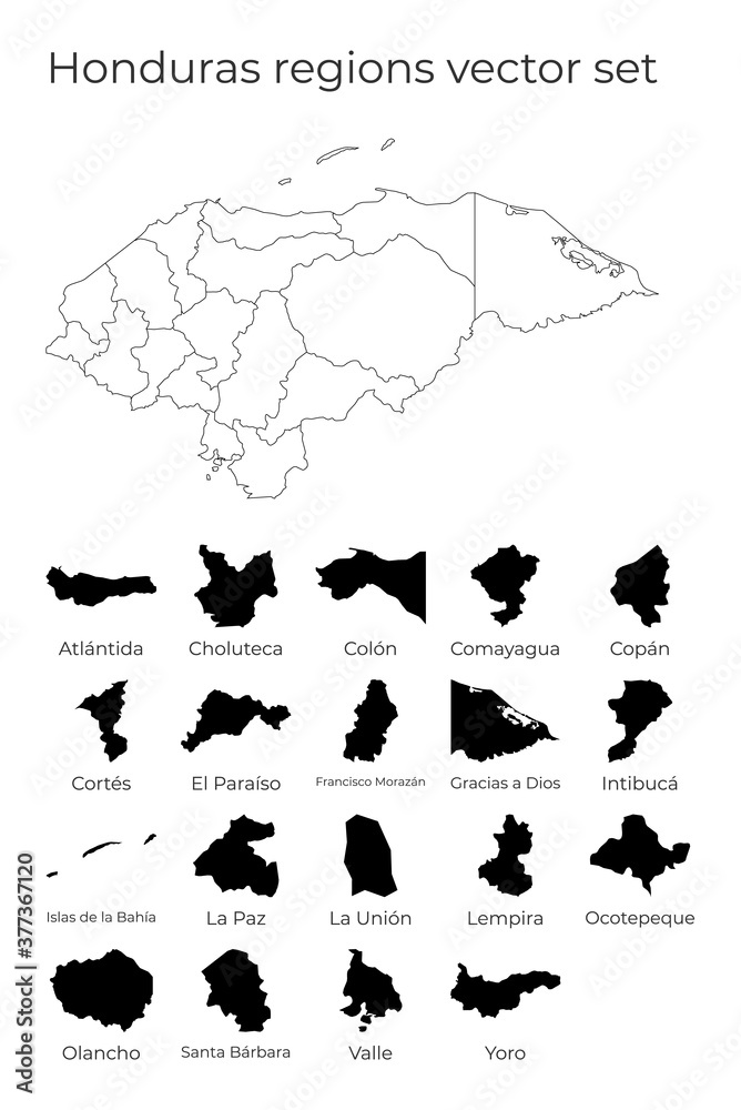 Honduras map with shapes of regions. Blank vector map of the country with regions. Borders of the country for your infographic. Vector illustration.