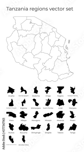 Tanzania map with shapes of regions. Blank vector map of the Country with regions. Borders of the country for your infographic. Vector illustration.