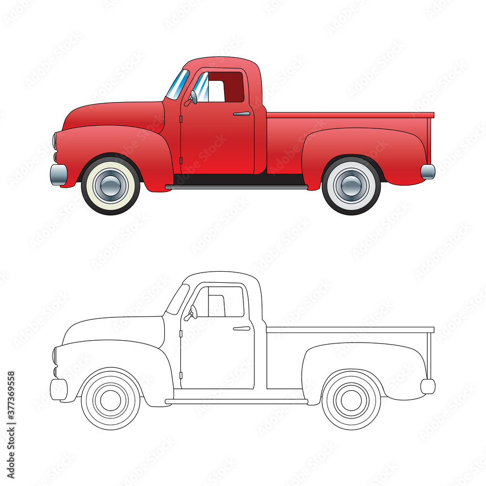 old truck side view illustration 