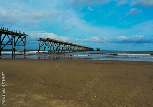 Steetley Pier Hartlepool against a blue sky