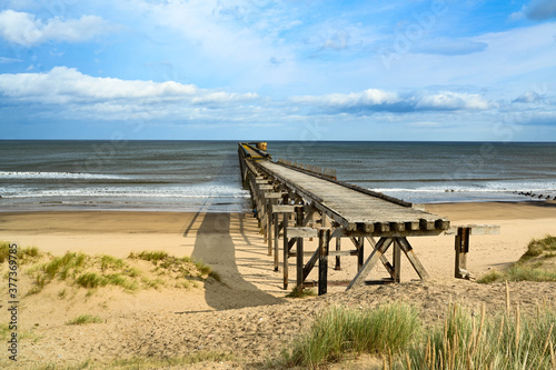 Steetley Pier Hartlepool against a blue sky