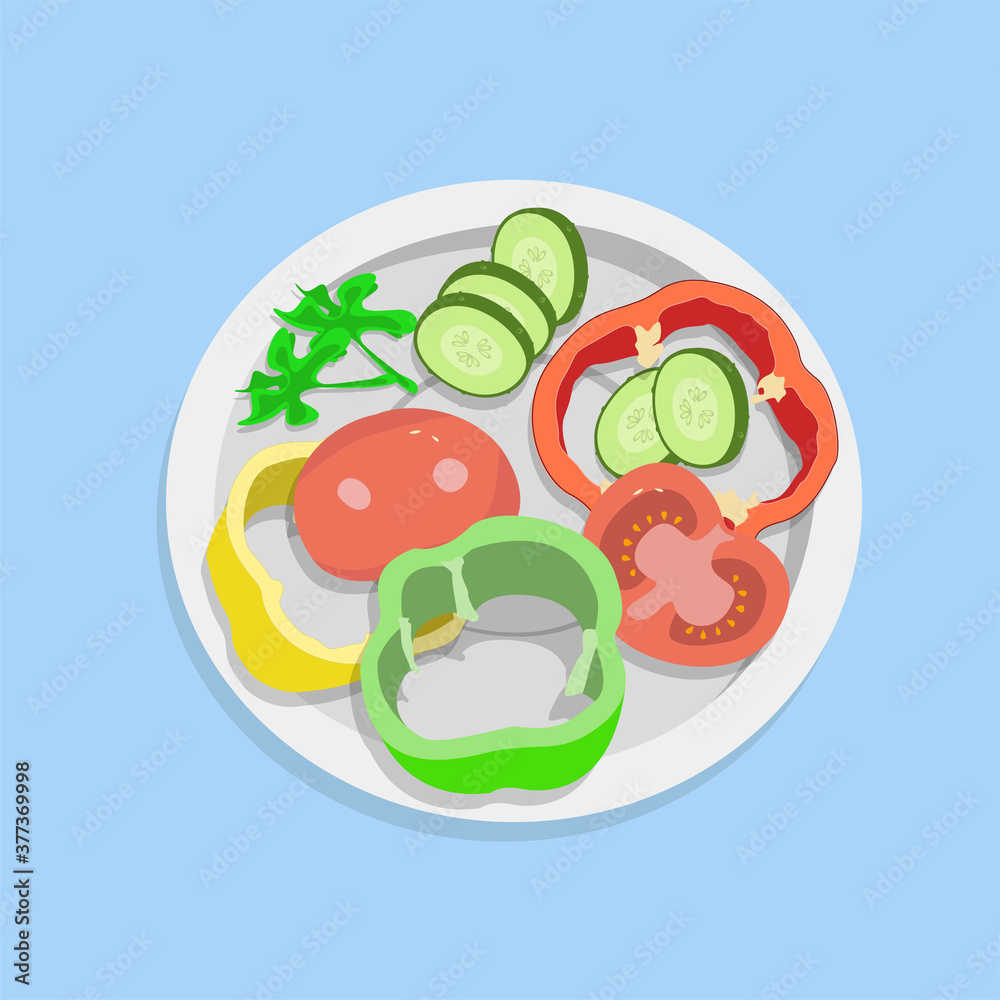 Plate with sliced fresh vegetables. Plate with sliced fresh vegetables.