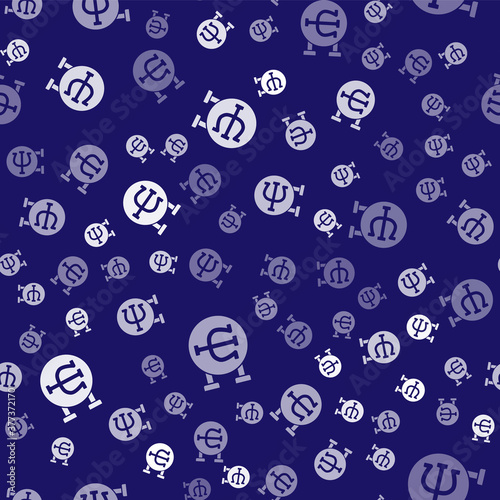 White Psychology icon isolated seamless pattern on blue background. Psi symbol. Mental health concept, psychoanalysis analysis and psychotherapy. Vector.