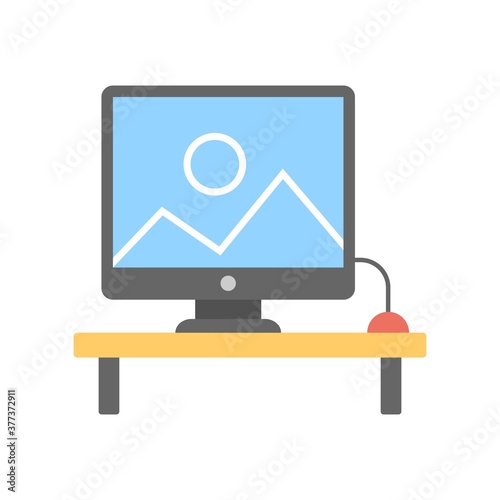 Graphic design concept on a computer screen - flat icon illustration.