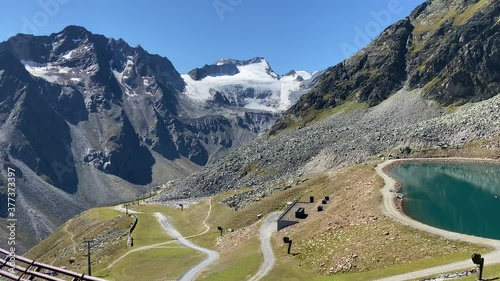 The Tiefenbach glacier located near Sölden in the Ötztal Alps of Tyrol, Austria. During the winter, the glacier is accessible by cable car and from spring time by car, using the Gletscherstrasse photo