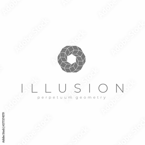 Illusion logo template. Hexagon geometry optical illusion. Abstract spiral geometry logotype. Impossible shape. Penrose shape. Sacred geometry vector design. Organic geometry. Luxury logo.