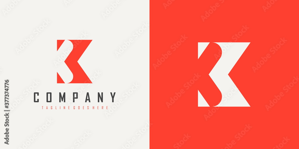 Abstract Initial Letter K Logo. Red and White Geometric Shape Arrow