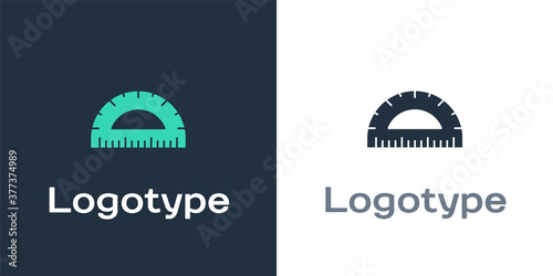 Logotype Protractor grid for measuring degrees icon isolated on white background. Tilt angle meter. Measuring tool. Geometric symbol. Logo design template element. Vector.
