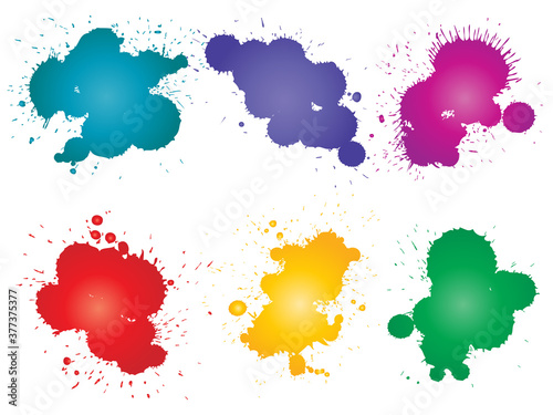 Vector collection of artistic grungy paint drop  hand made creative splash or splatter stroke set isolated white background. Abstract grunge dirty stains group  education or graphic art decoration