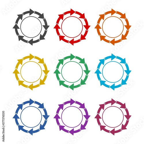 Rotating arrows circle icon, color set