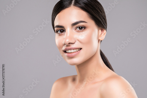 Beauty and health of young woman isolated on white background
