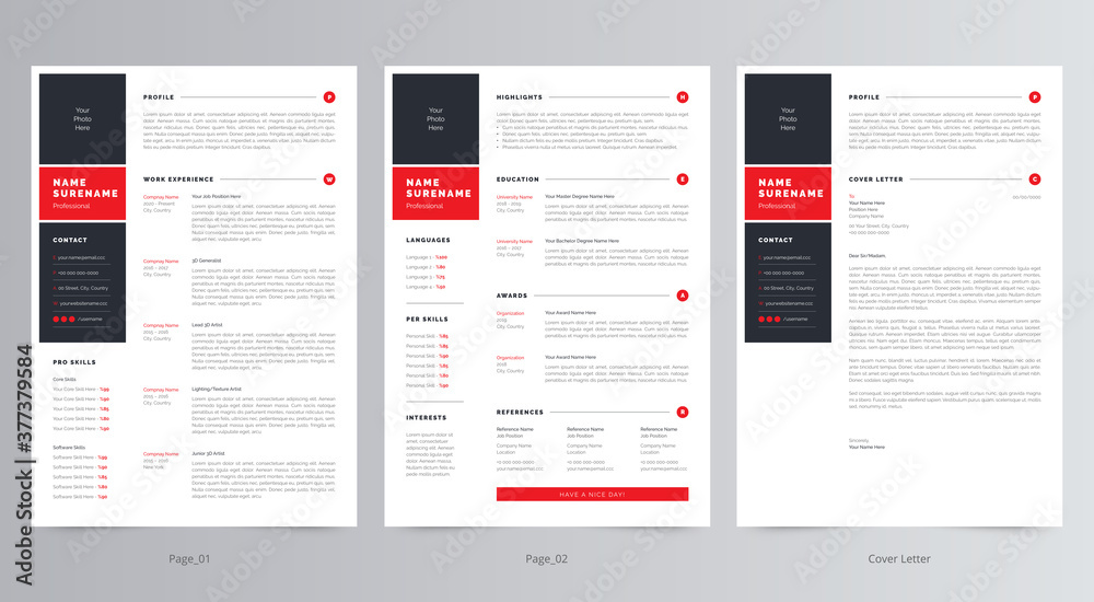 Clean, Modern Resume/CV (2 Page) And Cover Letter Template Design
 - obrazy, fototapety, plakaty 