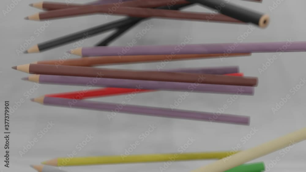 Mixed colored pencils are falling with white background (3D Rendering) Mixed colored pencils are falling with white background (3D Rendering)