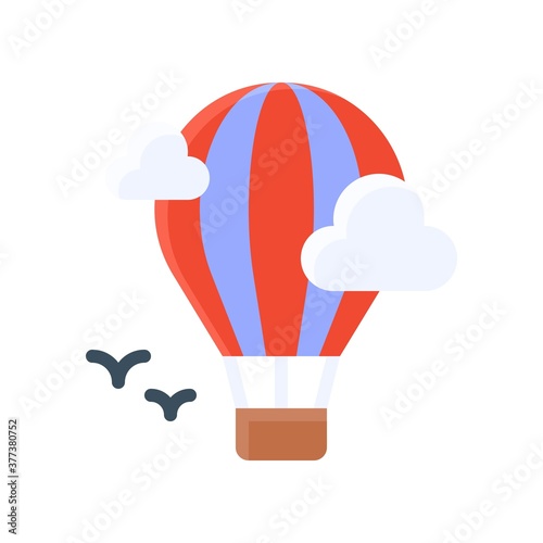 free time related flying parachute with clouds and birds vector in flat style,