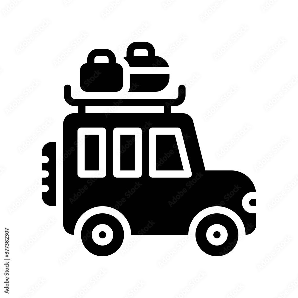 free time related van or jeep with laugage or bag vector in solid design, free time related van or jeep with laugage or bag vector in solid design,