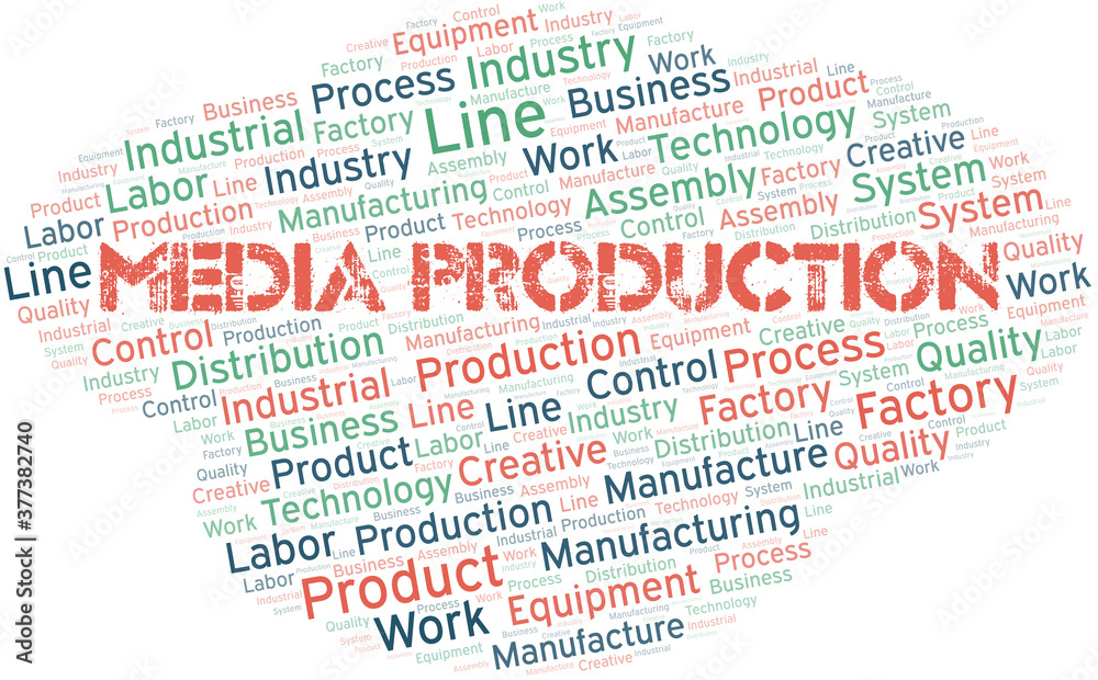 Media Production word cloud create with text only.