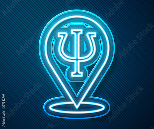 Glowing neon line Psychology icon isolated on blue background. Psi symbol. Mental health concept, psychoanalysis analysis and psychotherapy. Vector.