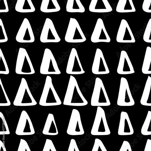 Triangles. Vector seamless pattern. Handdrawn with brush and traced. Black and white, customized color.  For printing on fabric or paper. Simple abstract graphic surface pattern design.
