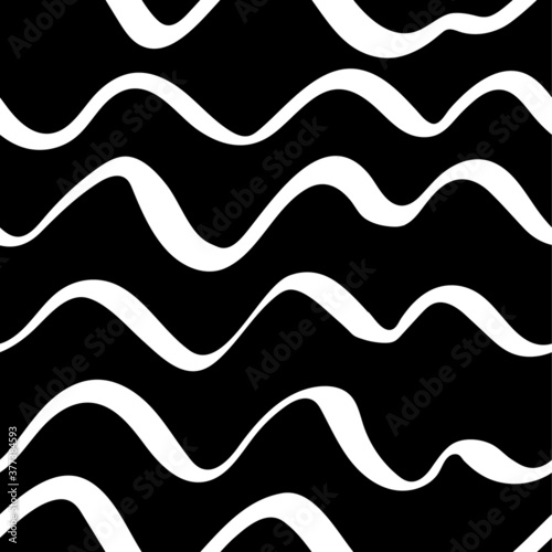 Waves. Vector seamless pattern. Handdrawn with brush and traced. Black and white, customized color. For printing on fabric or paper. Simple abstract graphic surface pattern design. 