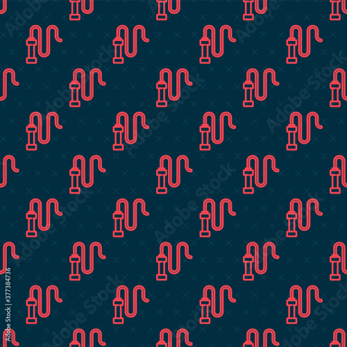 Red line Braided leather whip icon isolated seamless pattern on black background. Vector.