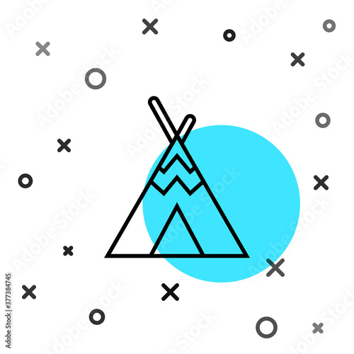 Black line Traditional indian teepee or wigwam icon isolated on white background. Indian tent. Random dynamic shapes. Vector.