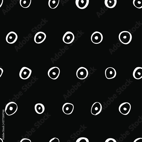 Circles and dots. Vector seamless pattern. Handdrawn with brush and traced. Black and white, customized color. For printing on fabric or paper. Simple abstract graphic surface pattern design. 
