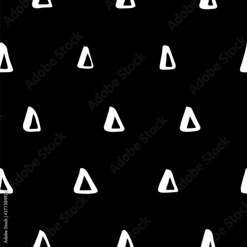 Triangles. Vector seamless pattern. Handdrawn with brush and traced. Black and white, customized color. For printing on fabric or paper. Simple abstract graphic surface pattern design. 